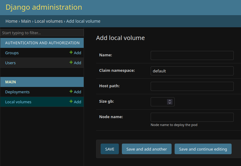 Hex local volumes admin