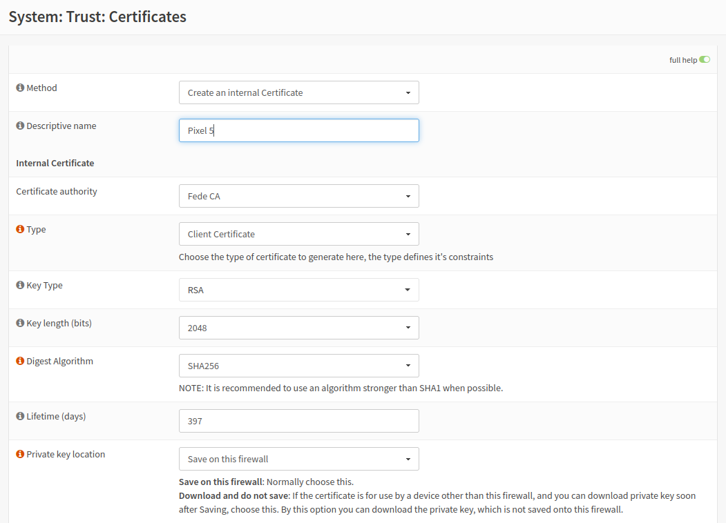 Configuring certificate for each device